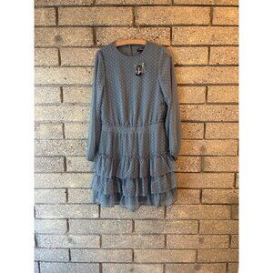 Polka Dot Tiered Ruffle Dress By Express XS Light Blue